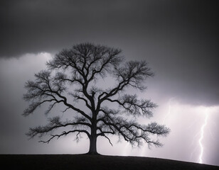 Fototapeta na wymiar AI generated illustration of A solitary tree atop a hill