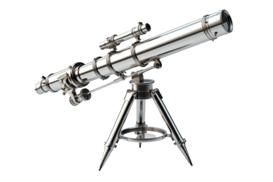 Gazing Beyond: Stellar Telescope Strikes Pose on Clean Canvas. On White or PNG Transparent Background.