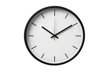 Timeless Contrast: Black and White Clock Against a White Canvas. On White or PNG Transparent Background.