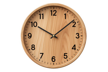 Timeless Elegance: Wooden Clock With Black Numbers. On White or PNG Transparent Background.