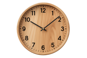 Timeless Elegance: Wooden Clock With Black Numbers. On White or PNG Transparent Background.