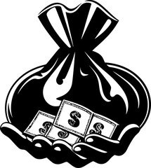 Wealthy Grasp Hands Grasping Cash Symbol Bag of Riches Secure Hands with Money Logo
