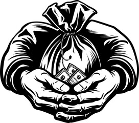 Money Grip Secure Hands with Cash Emblem Fortune Hold Hand Holding Money Bag Logo
