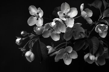 Elegant Black and White Floral Photography: Blossoms and Leaves