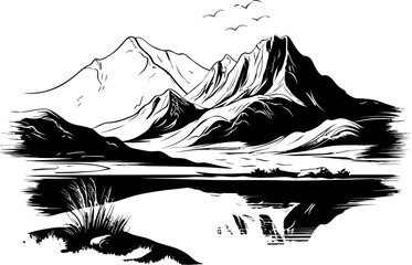 Mountain Majesty Sketch Landscape Icon Natures Sketch Seascape Sketch Logo