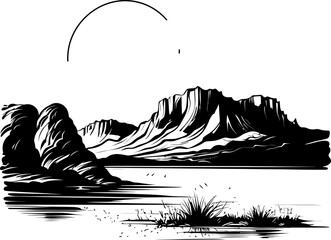 Seascape Serenity Sketch Coastline Icon Sketchscape Serenity Mountain Sketch Logo