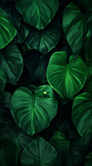 Fototapeta premium Green leaves background. Dark concept.
