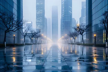 Foto op Plexiglas Serene Reflections of an Urban Landscape at the Dawn of a New Day © Leeza
