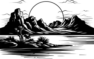 Serene Scenery Nature Sketch Logo Mountain Majesty Sketchy Landscape Icon