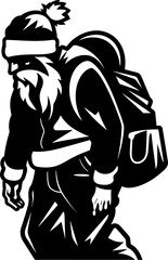 Overworked Father Christmas Laden Bag Icon Worn Out Santa Burdened Shoulder Emblem