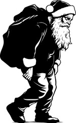Fototapeta premium Tired Kris Kringle Weary Sack Emblem Santas Load Fatigued Shoulder Logo
