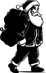 Fototapeta premium Weary Kris Kringle Shoulder Bearing Logo Exhausted St. Nick Sack Carrying Icon