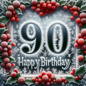 AI generated illustration of celebrating a 90th birthday with berry leaves and frosting decoration