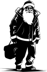 Sleepy Claus Bag Bearing Icon Tired Santa Laden Shoulder Emblem