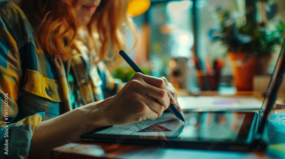 Canvas Prints ai generated illustration of a close-up of a person writing with a pen on a table
