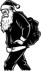 Sleepy Claus Bag on Shoulder Emblem Worn Out Santa Fatigued Sack Logo