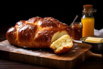 Brioche, Buttery and tender French bread with a rich, egg based dough - obrazy, fototapety, plakaty