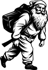 Fototapeta premium Weary Father Christmas Laden Bag Logo Exhausted Kris Kringle Tote Toting Icon