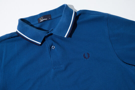 kent, uk, 01.01.2023 vintage fred perry cotton flannel vintage retro polo shirt. British iconic fashion label garment t-shirt clothing. Streetwear and tennis apparel