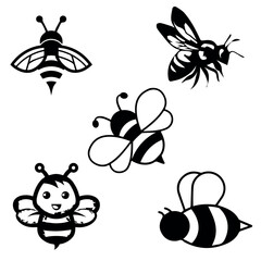 bees and flowers 5 icon and vector design five vector 