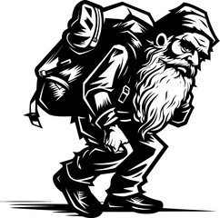 Worn Out Claus Sack Carrying Icon Dreary Kris Kringle Fatigued Shoulder Symbol