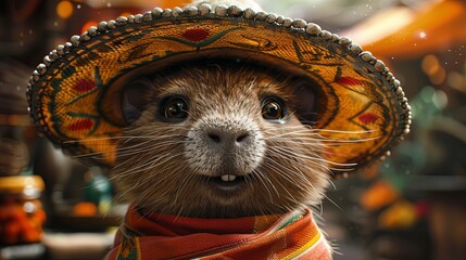 AI-generated illustration of a capybara weraing a sombrero