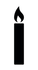 lit candle, black and white vector silhouette symbol icon illustration of burning candle with flame isolated on white