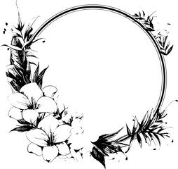 Fern Finesse Exotic Foliage Vector Logo Hibiscus Hues Tropical Flower Boundary Design