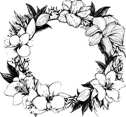Hibiscus Horizon Tropical Bloom Boundary Design Blossom Banquet Floral Vector Emblem