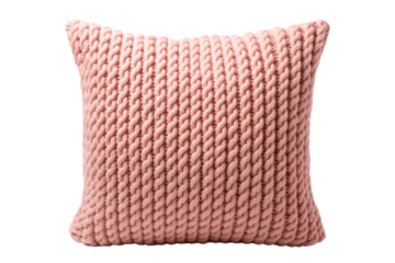 Dreamy Pink Knitted Pillow on White Cloud. On White or PNG Transparent Background.
