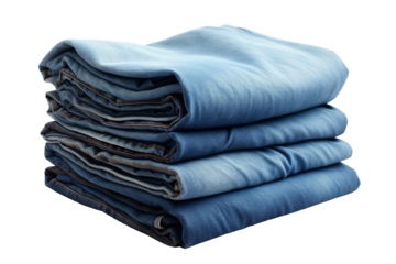 Cascading Denim Dream: A Pile of Folded Blue Jeans. On White or PNG Transparent Background.