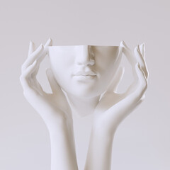 Open head sculpture in hands, creative inspiration, concept 3d rendering, - 785153345