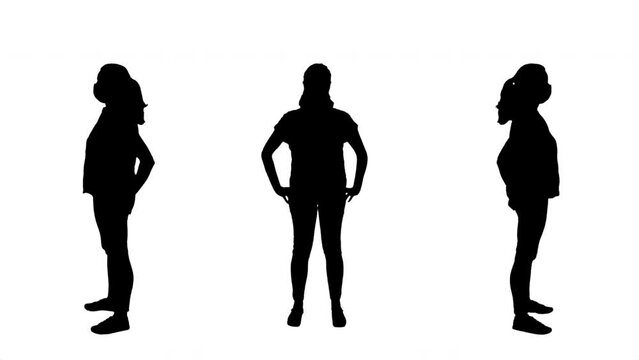 Female Silhouette Wearing Face Mask Protection Full Body Shot. Silhouette of a woman wearing a face mask protection. Full body shot