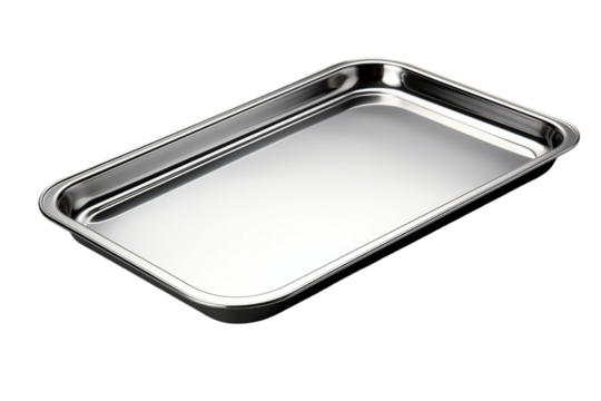Shimmering Stainless: A Minimalist Tray Shines on White. On White or PNG Transparent Background.
