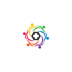 Digital illustration of a creative colorful human medical team brand logo design for businesses