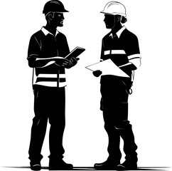 Technical Tandem Engineers Holding Blueprint Symbol Design Dynamos Engineers and Paper Icon