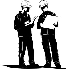Creative Collaboration Duo Holding Blueprint Symbol Technical Teamwork Engineers and Paper Icon