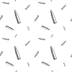 Repeated bullet ammo. Black and white seamless pattern background.
