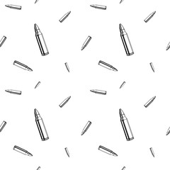 Repeated bullet ammo. Black and white seamless pattern background.