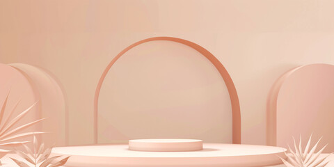 Spring pink product podium with plant. Minimalistic modern banner
