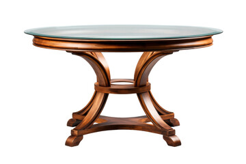 The Tranquil Harmony: Wooden Table With Glass Top. On White or PNG Transparent Background.