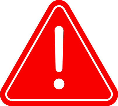Red Warning Dangerous attention icon, danger symbol, Warning triangle icon. Red caution warn in png. Warning sign with exclamation mark vector.