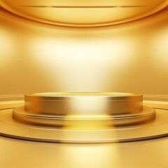 Gold background, gradient gold wall, abstract banner, studio room. Background for product display with copy space