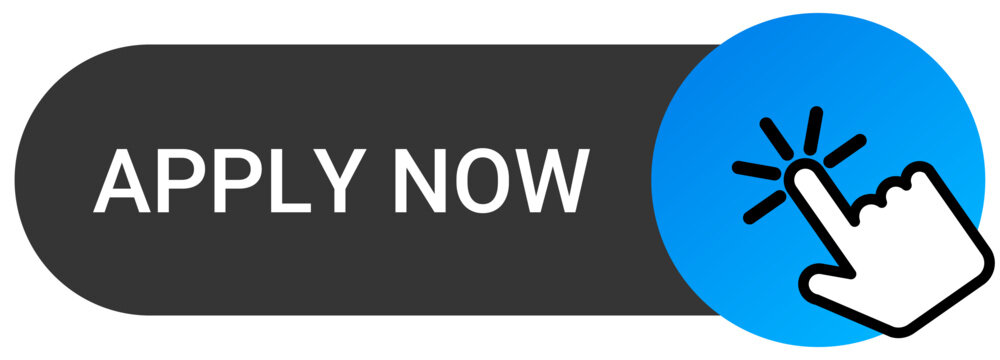 Apply now web UI button with hand cursor can be used for websites and apps. Vector illustration.