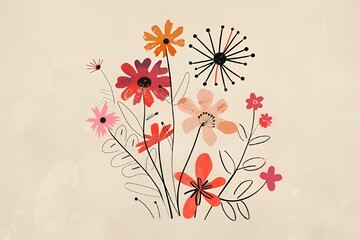 Floral composition against a soft cream backdrop, AI-generated.