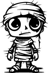 Quirky Coffin Cutie Creepy Mummy Vector Symbol Nostalgic Nightwalker Vintage Mummy Logo