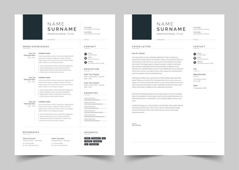 Black and White Resume and Cover Letter Layout