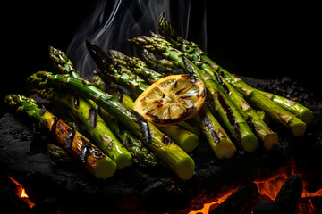 Grilled Asparagus, Tender and charred asparagus spear, a simple and healthy side
