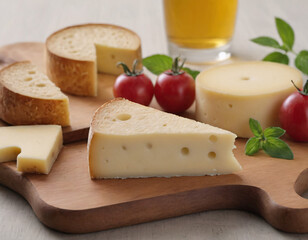 swiss cheese on a wooden board