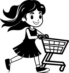 Trendy Trekker Fashionable Trolley Emblem Haute Hauler Woman with Shopping Cart Icon